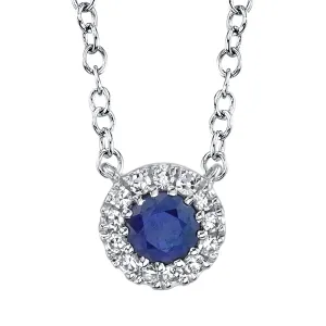 0.04CT DIAMOND & 0.14CT BLUE SAPPHIRE 14K W/G NECKLACE