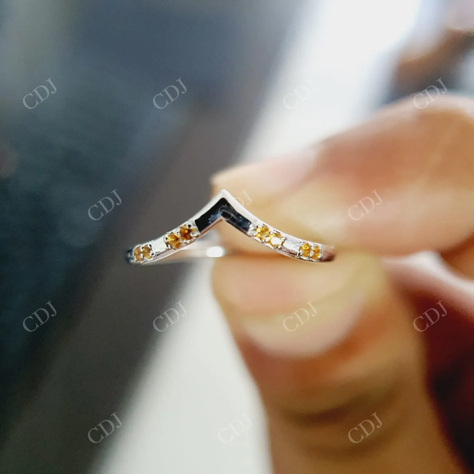 0.04CTW Round Cut Chevron Moissanite Wedding Band