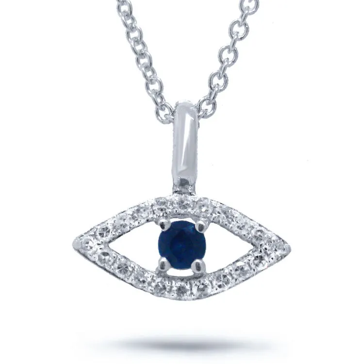 0.09ct Diamond & 0.08ct Blue Sapphire 14k White Gold Eye Necklace