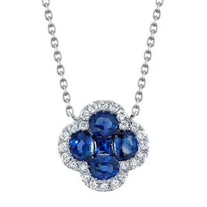 0.16CT DIAMOND & 1.14CT BLUE SAPPHIRE 14K W/G CLOVER NECKLACE