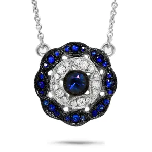 0.17ct Diamond & 0.26ct Blue Sapphire 14k White Gold Necklace