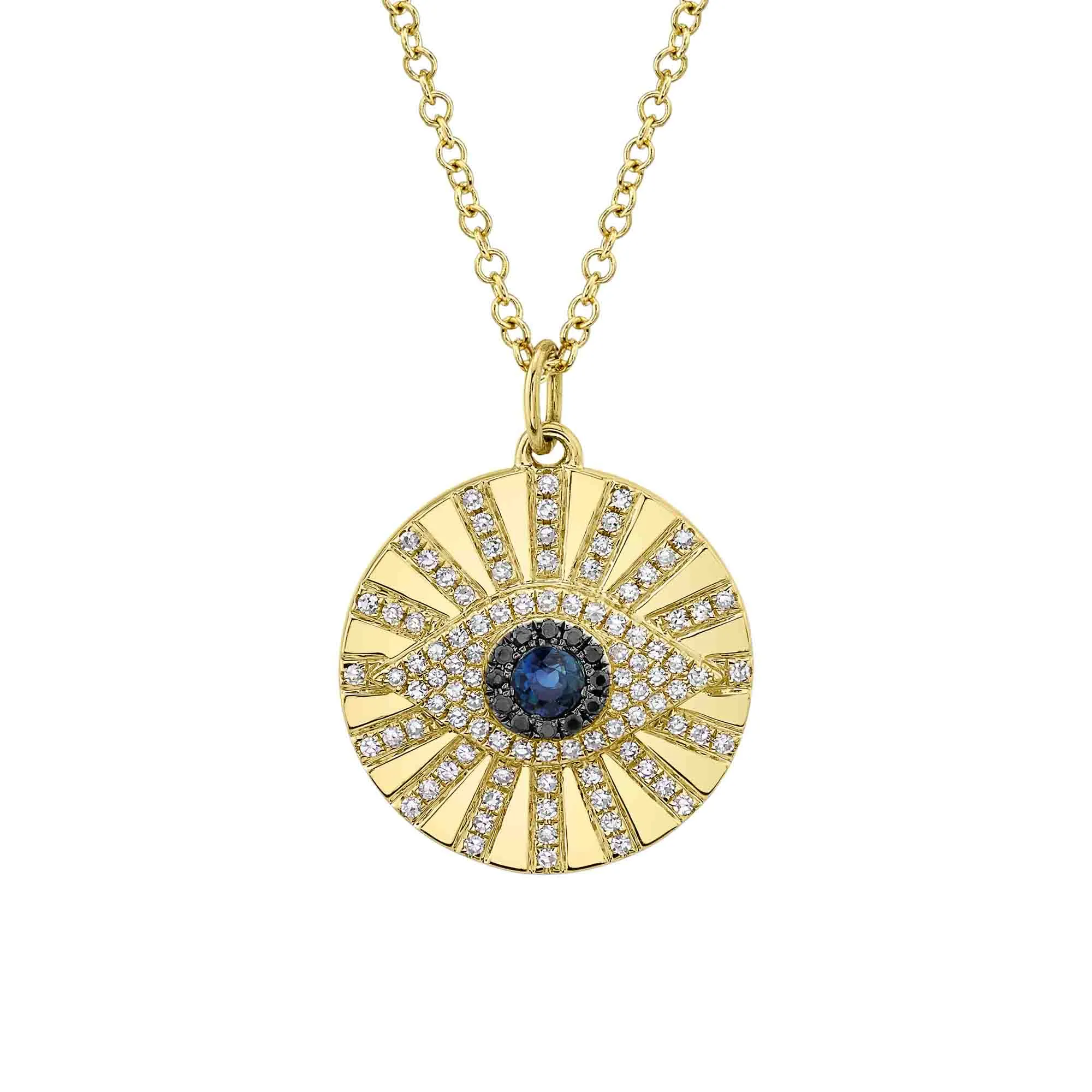 0.23CT BLACK & WHITE DIAMOND & 0.15CT BLUE SAPPHIRE 14K Y/G EYE NECKLACE