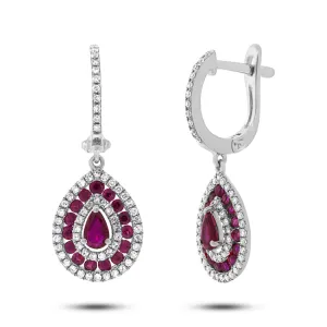 0.47ct Diamond & 1.15ct Ruby 14k White Gold Earring