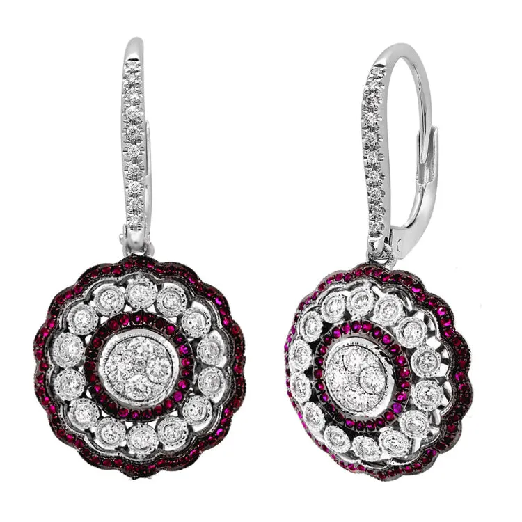 0.72ct Diamond & 0.33ct Ruby 14k White Gold Earring