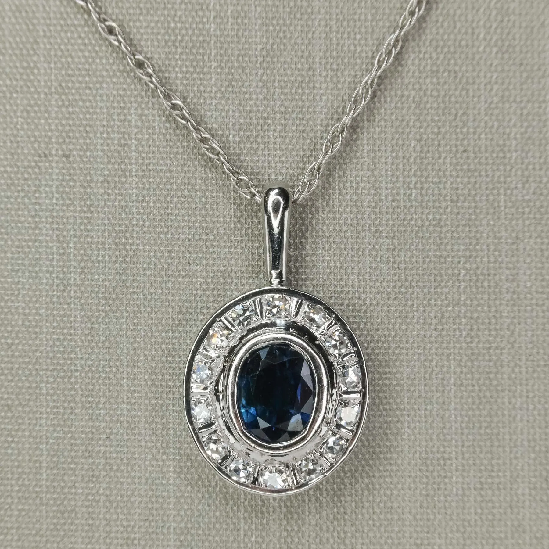 0.78ct Sapphire & Diamond Accented Pendant w/ 21" Cable Chain in 14K White Gold