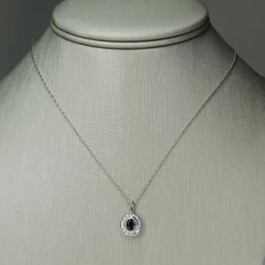 0.78ct Sapphire & Diamond Accented Pendant w/ 21" Cable Chain in 14K White Gold