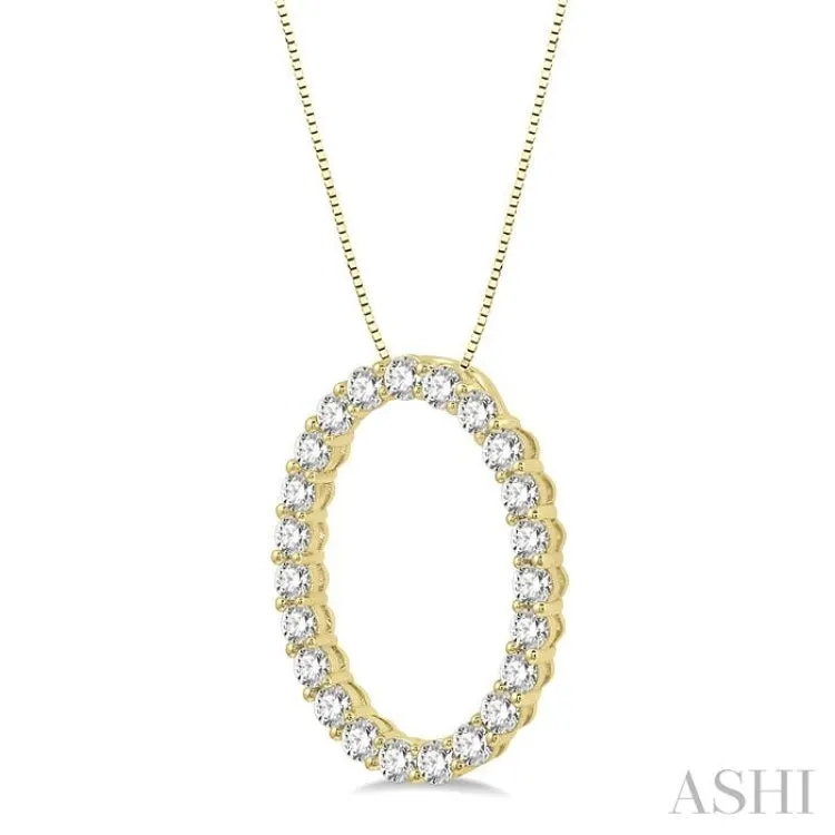 1 ctw Oval Shape Window Round Cut Diamond Pendant With Chain in 14K Yellow Gold