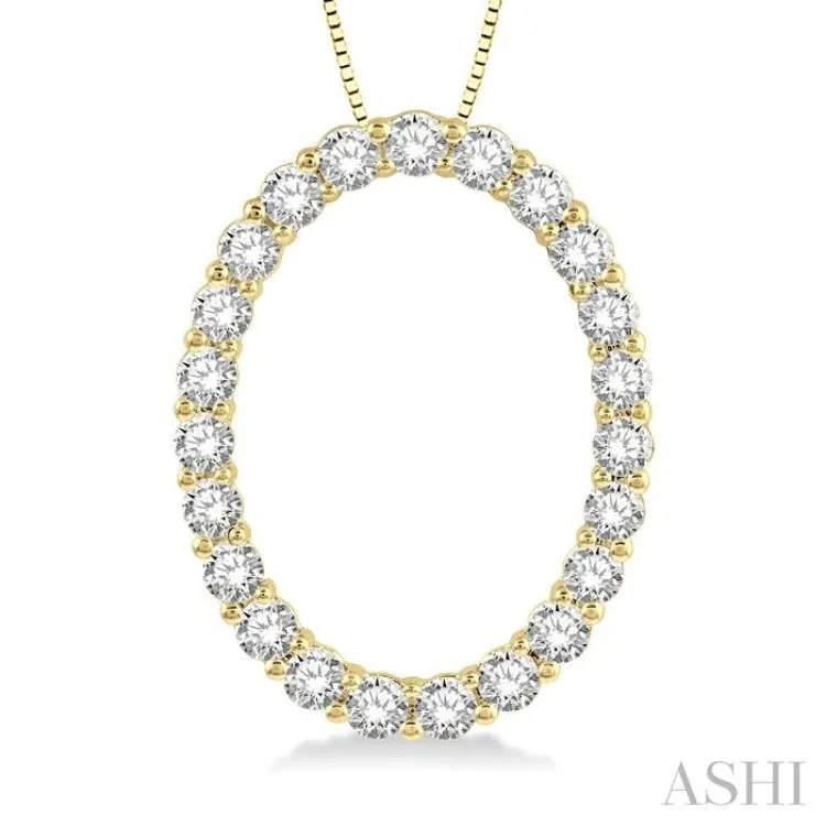 1 ctw Oval Shape Window Round Cut Diamond Pendant With Chain in 14K Yellow Gold