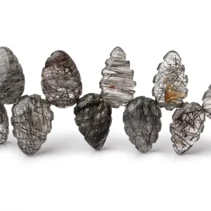 10x8-14x9mm Tourmalinated Quartz Carved Leaf Beads 8 inch 34 pieces