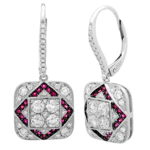 1.11ct Diamond & 0.22ct Ruby 14k White Gold Earring