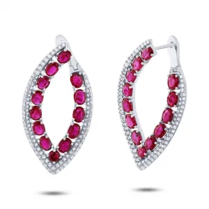 1.13ct Diamond & 5.40ct Ruby 14k White Gold Earring