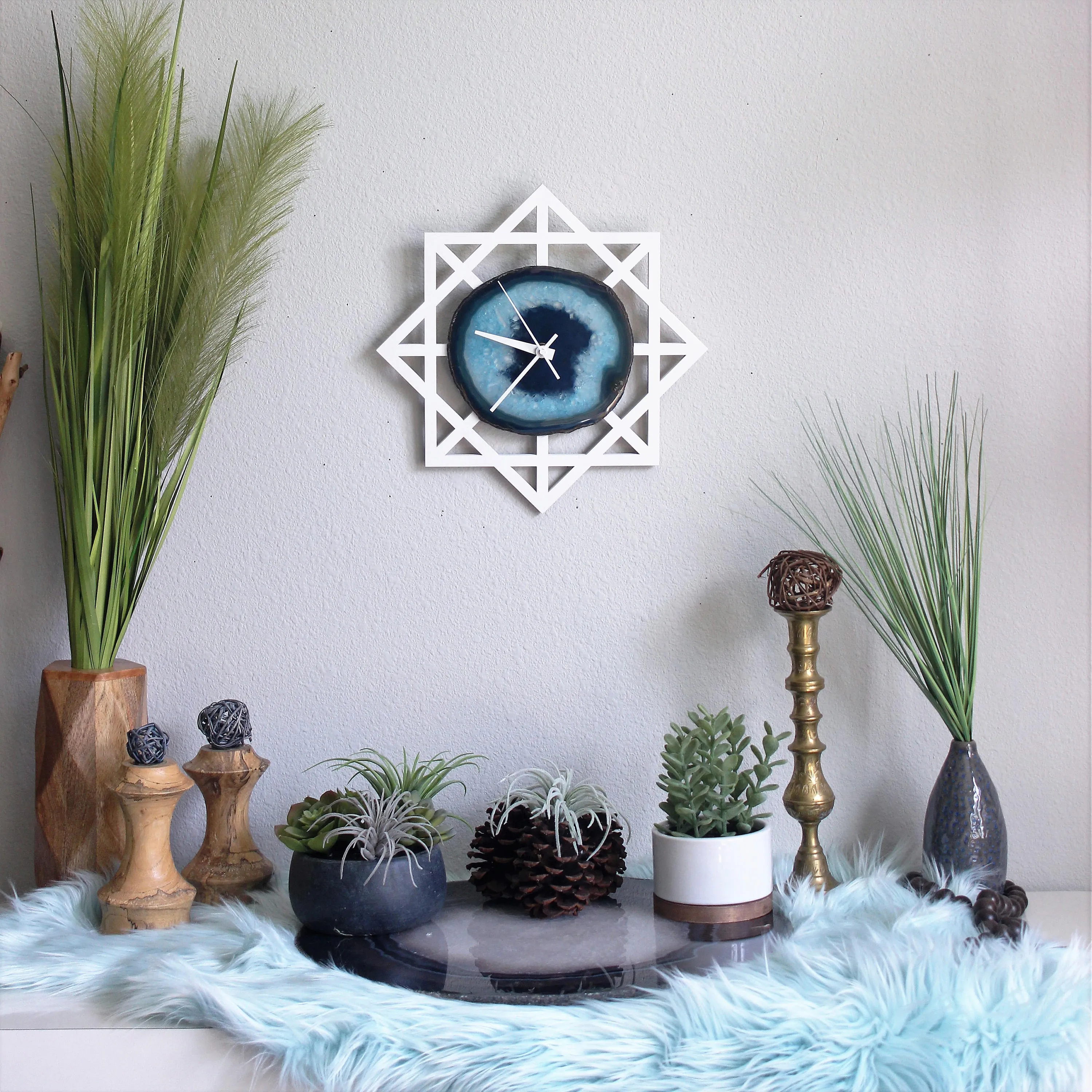 12" Teal Green Geometric Agate Wall Clock