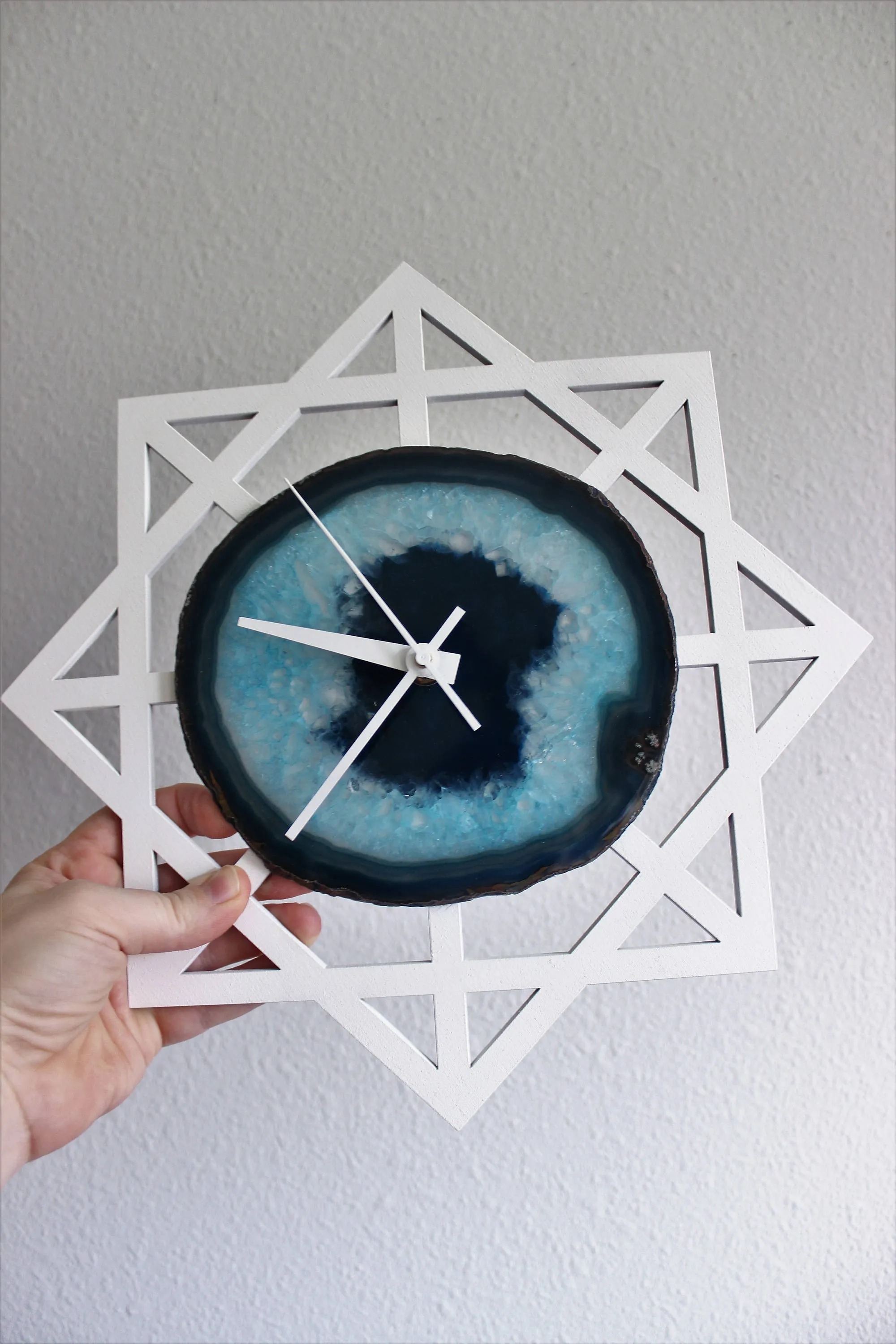 12" Teal Green Geometric Agate Wall Clock