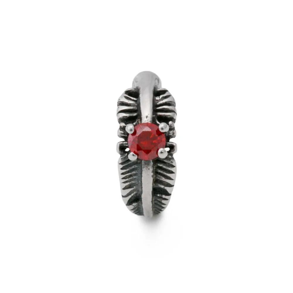 14g 3/8” Dark Red Jeweled Feather Burnished Silver Steel Clicker — Price Per 1