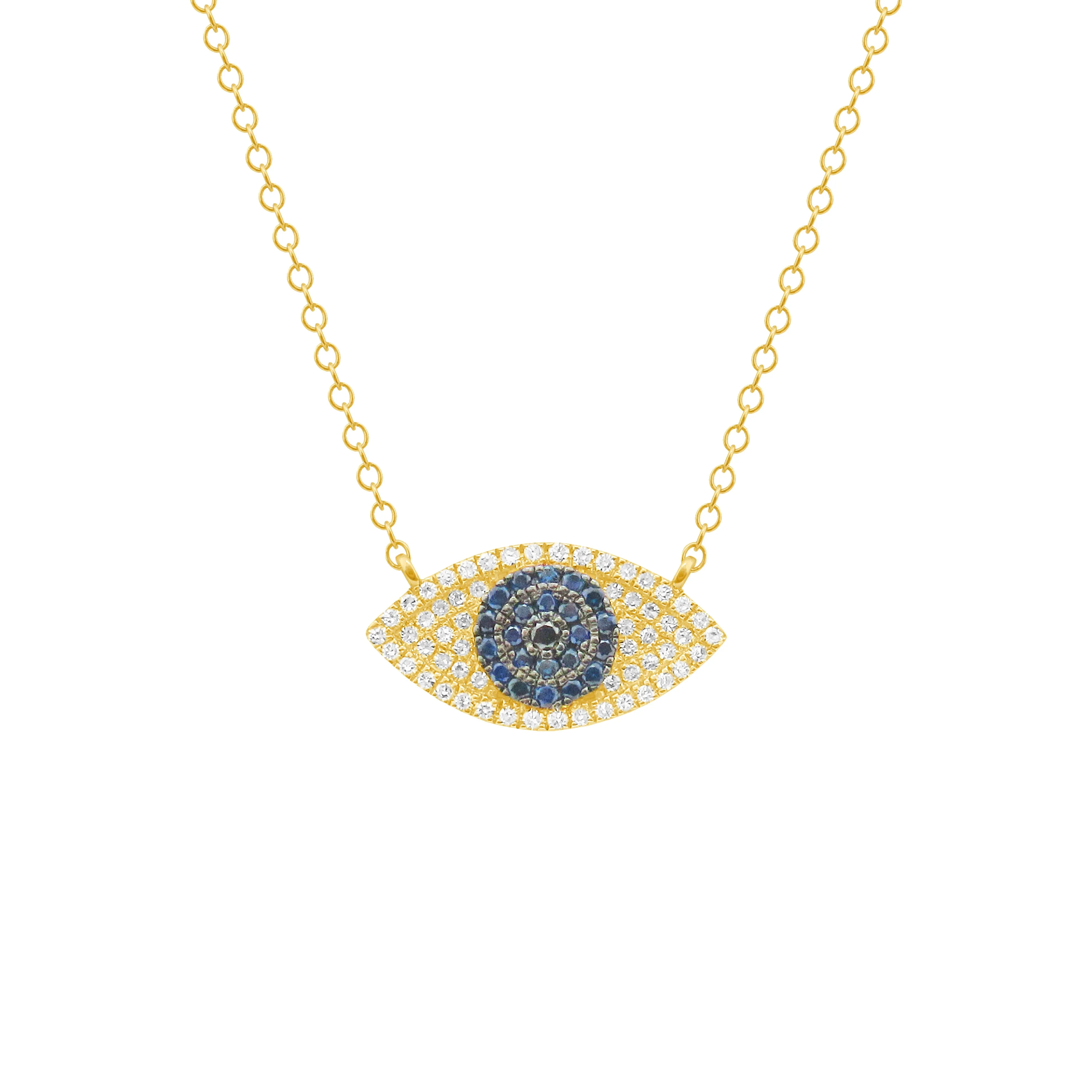 14K GOLD DIAMOND BLACK DIAMOND AND SAPPHIRE KENDALL EYE NECKLACE