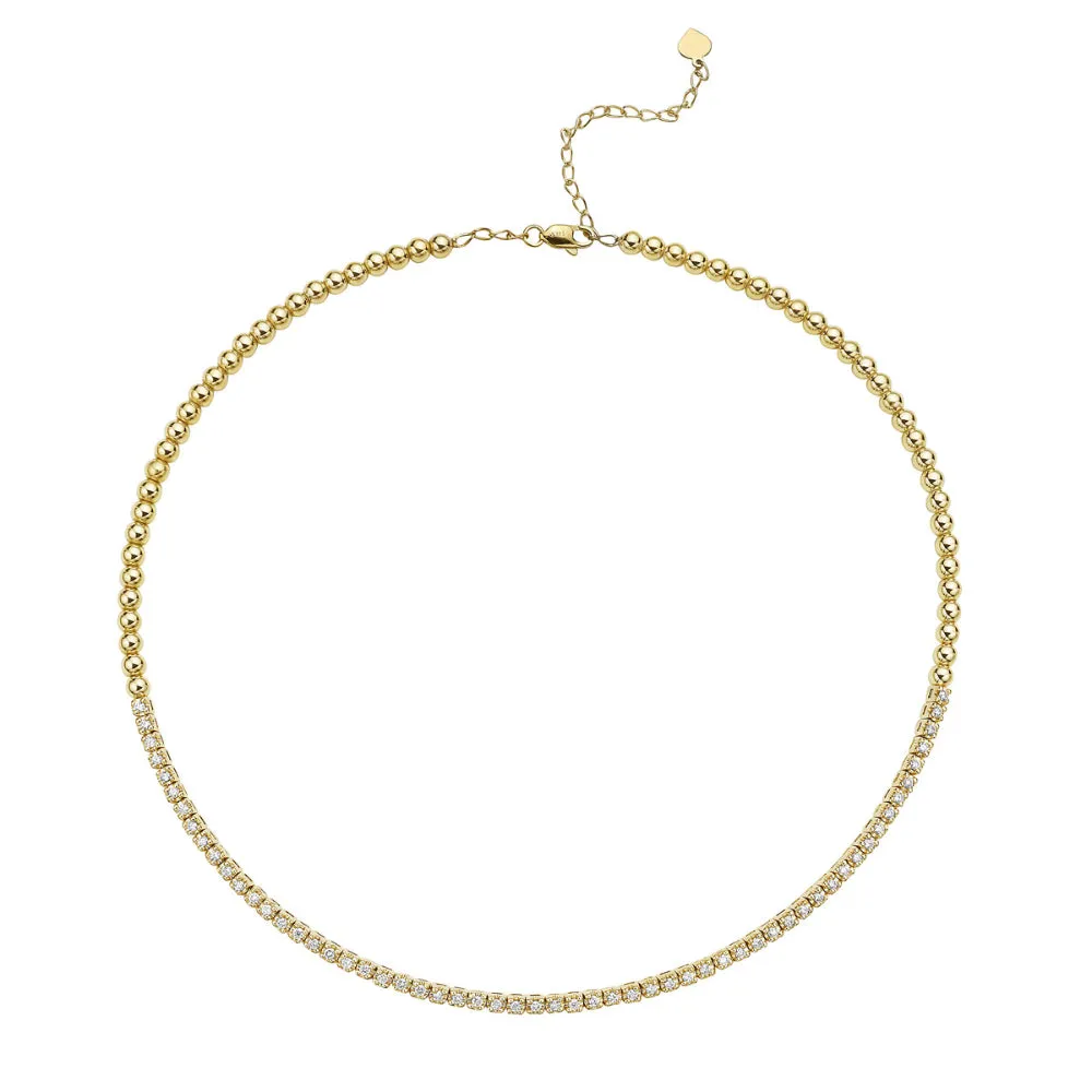 14K Gold Diamond Collar Beaded Necklace