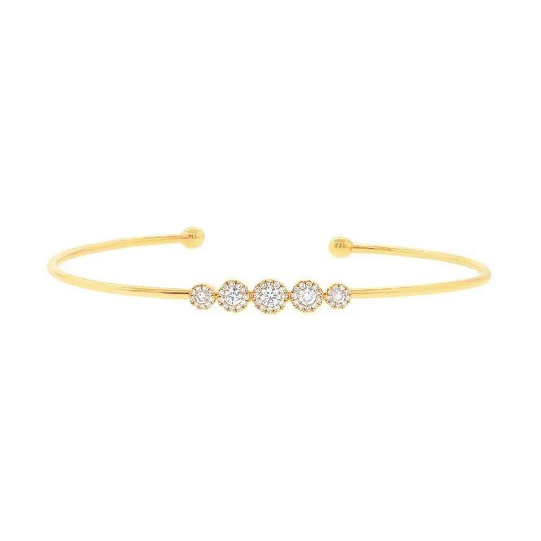 14K Rose Gold Diamond Graduating (5) Cluster Cuff Bangle