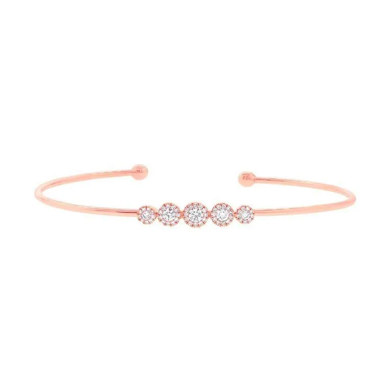 14K Rose Gold Diamond Graduating (5) Cluster Cuff Bangle