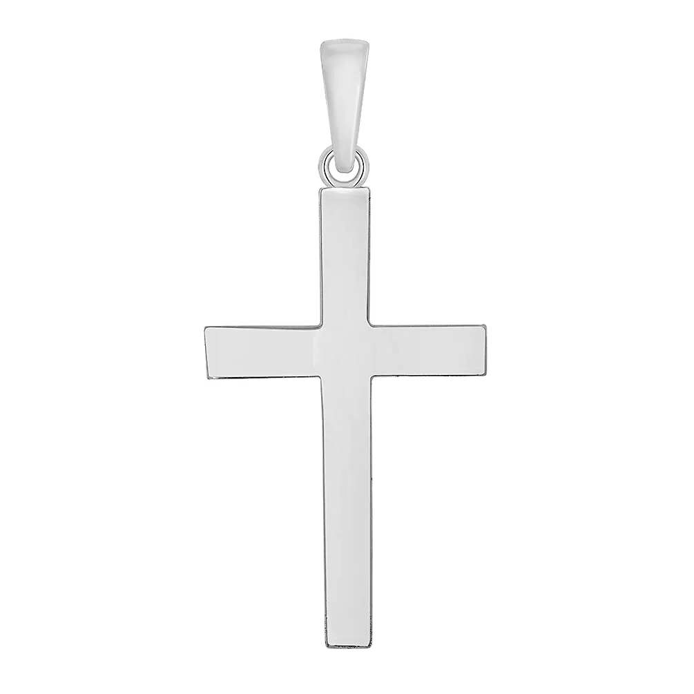 14k Solid White Gold Traditional Plain Religious Cross Pendant