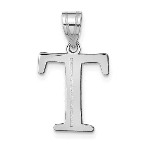 14k White Gold Etched Finish Block Letter T Initial Design Pendant