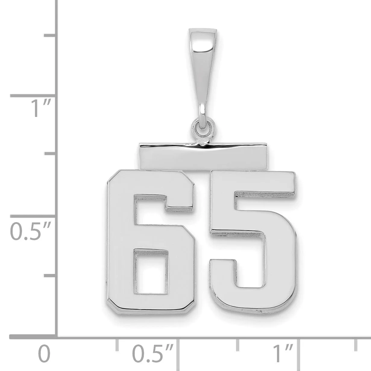 14k White Gold Polished Finish Medium Size Number 65 Charm Pendant