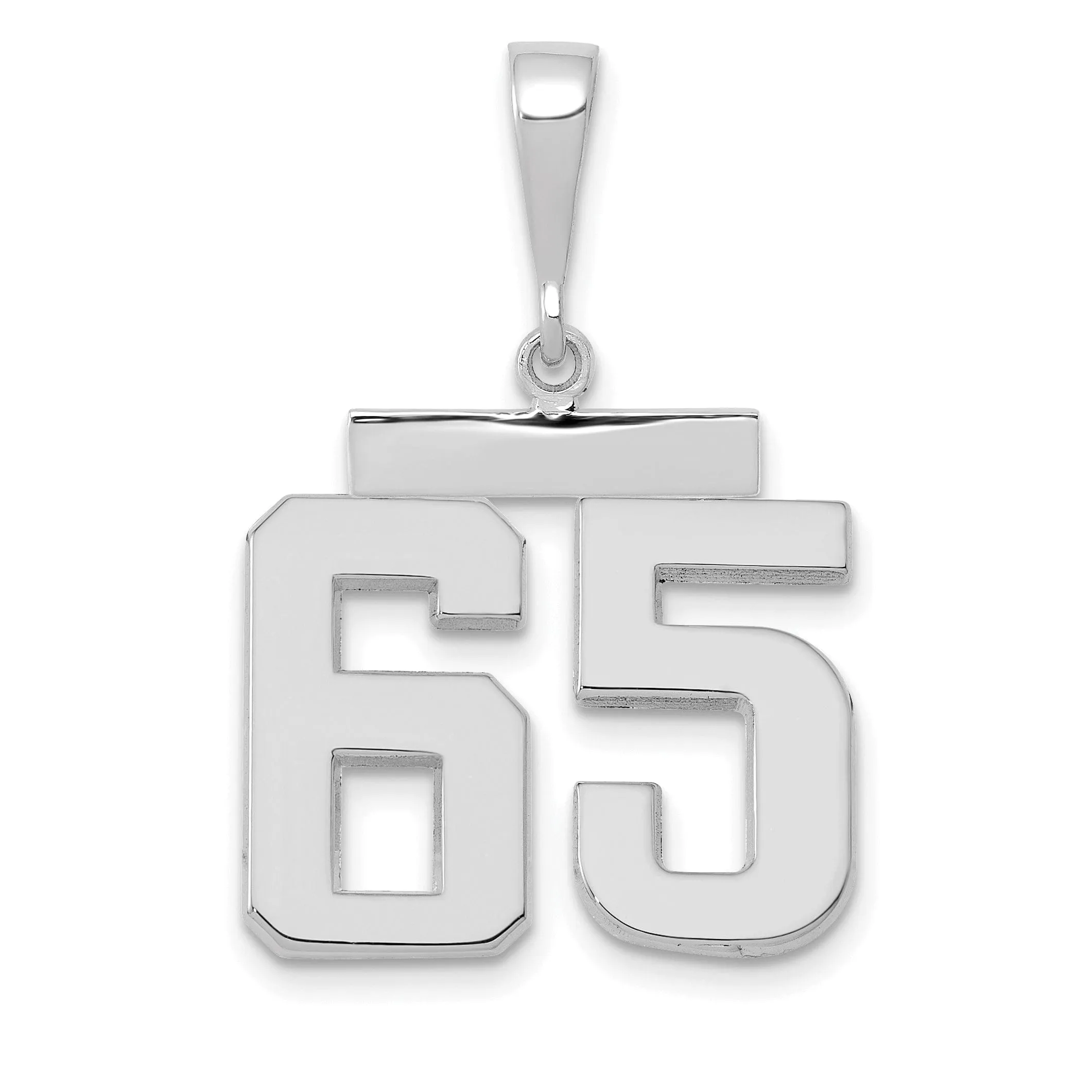 14k White Gold Polished Finish Medium Size Number 65 Charm Pendant