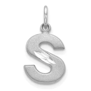 14k White Gold Satin Diamond Cut Finish Letter S Initial Pendant