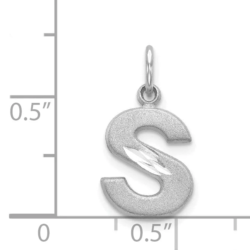 14k White Gold Satin Diamond Cut Finish Letter S Initial Pendant