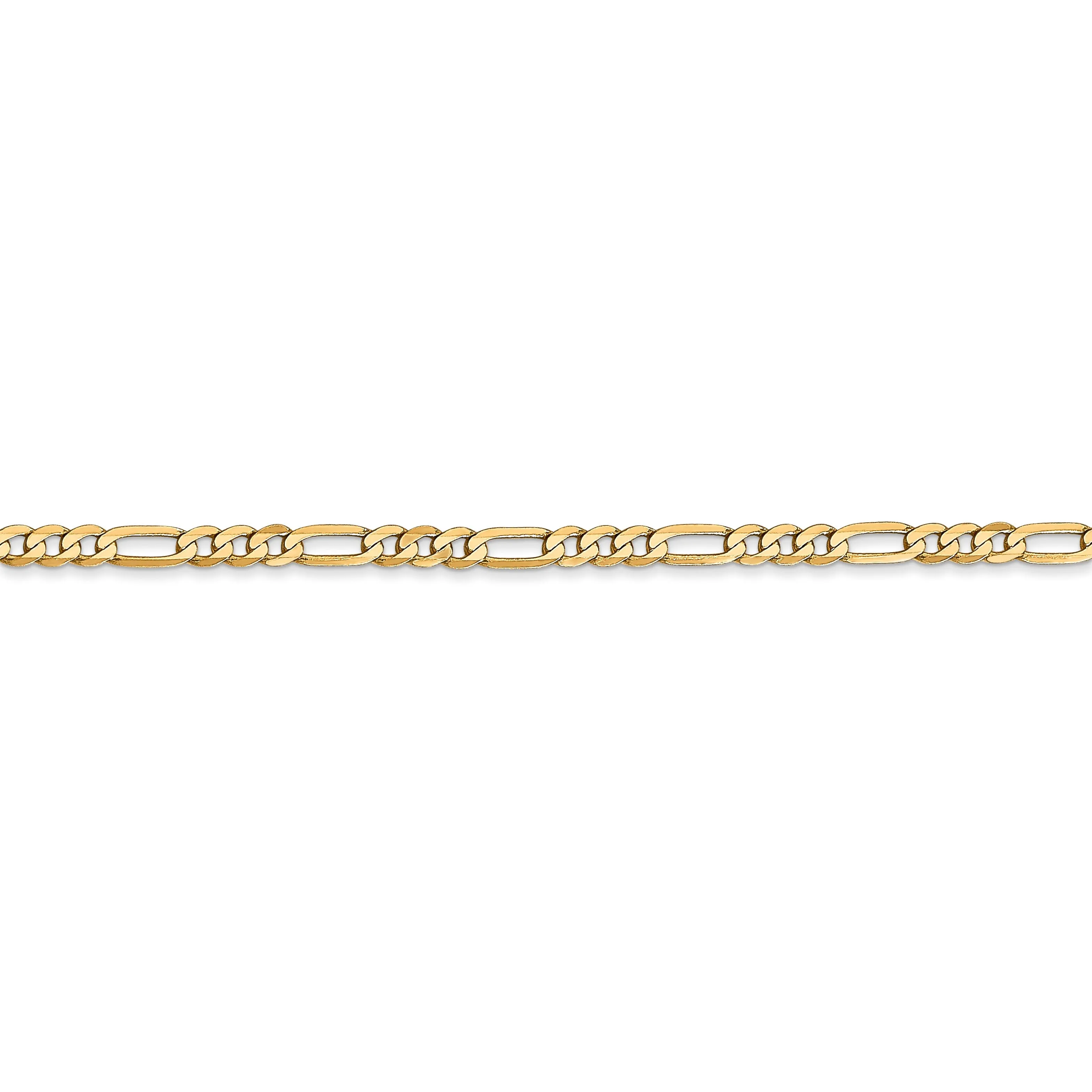 14k Yellow Gold 2.75mm Flat Figaro Bracelet