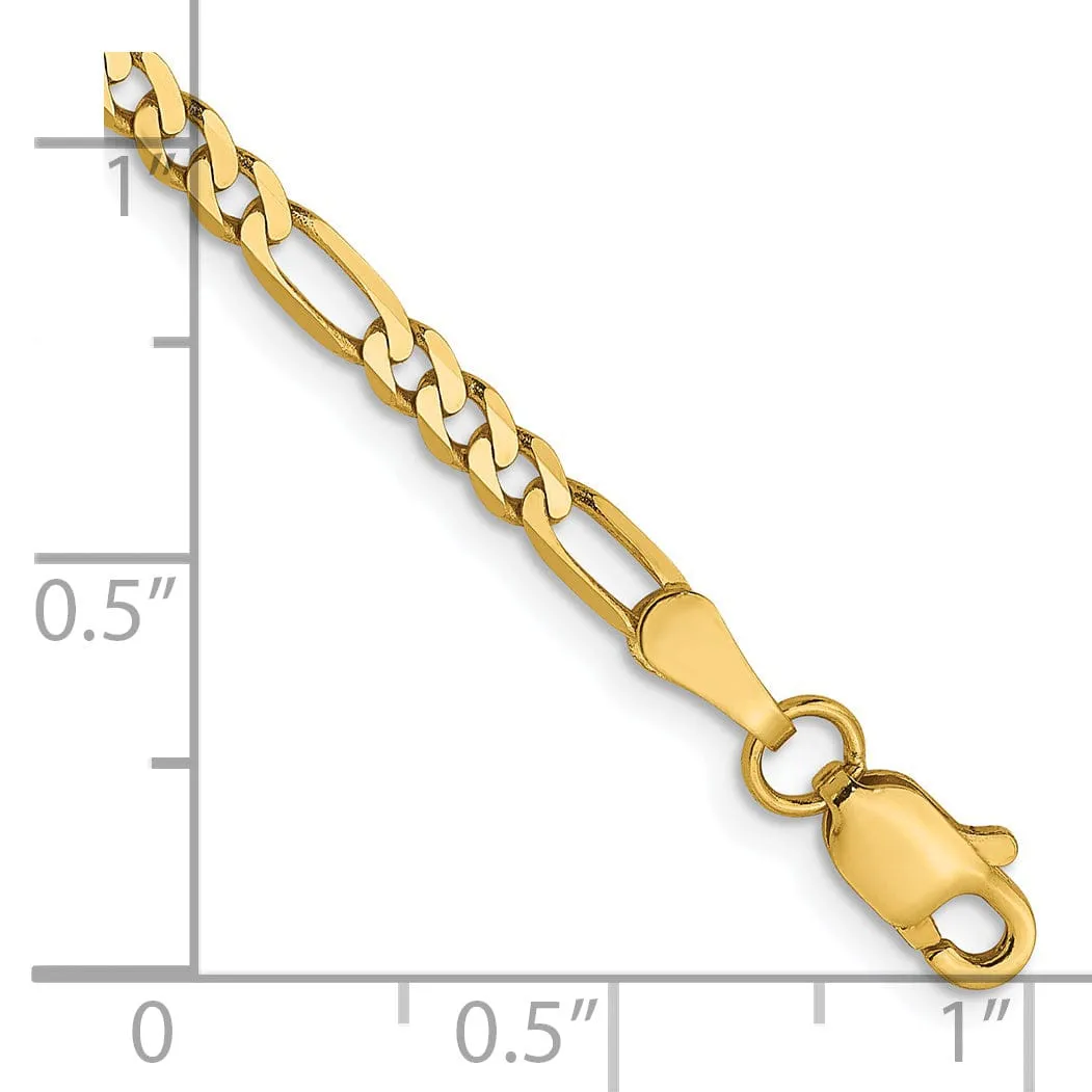 14k Yellow Gold 2.75mm Flat Figaro Bracelet