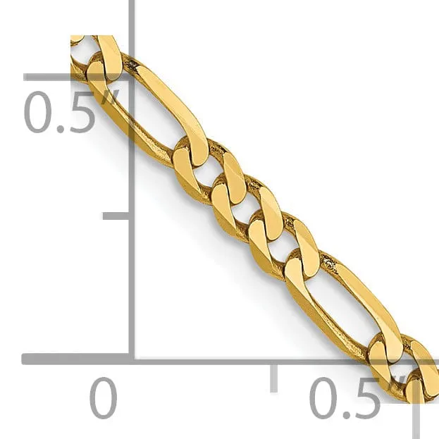 14k Yellow Gold 2.75mm Flat Figaro Bracelet