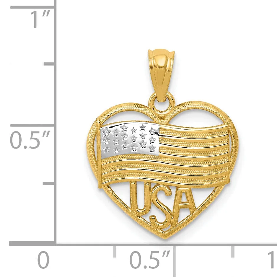 14k Yellow Gold American Flag and USA Pendant