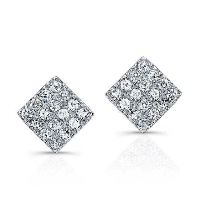 14K Yellow Gold Diamond Pave Mini Square Earrings