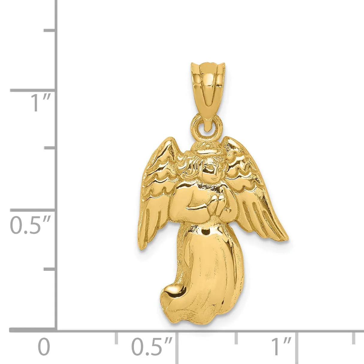 14k Yellow Gold Polished Finish Concave Solid Praying Angel Pendant