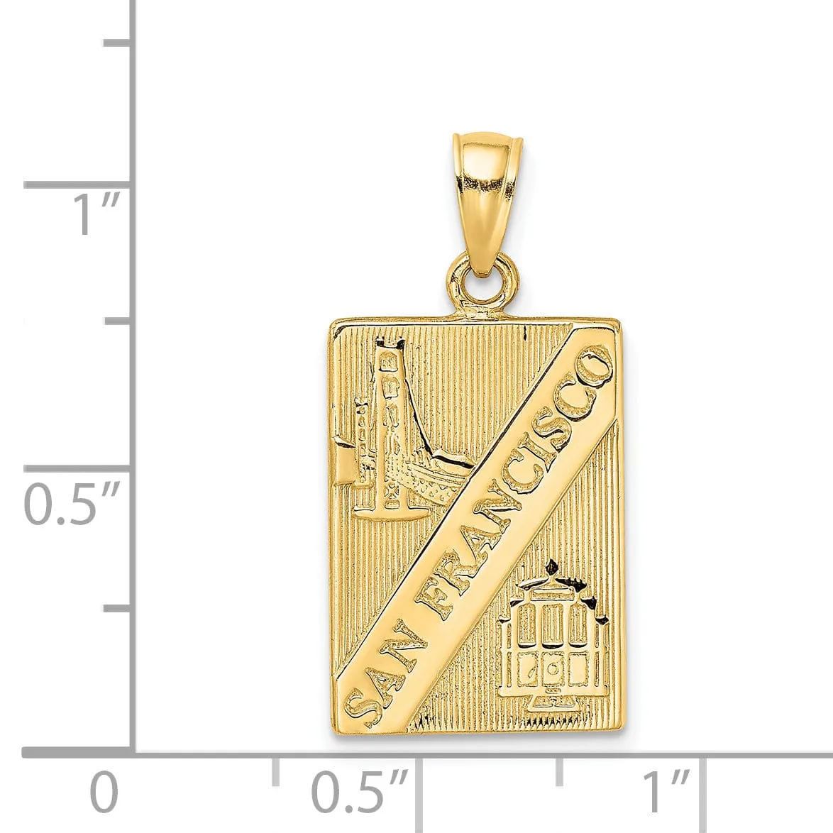 14K Yellow Gold Textured Polished Finish SAN FRANCISCO with Bridge & Trolley Car Design Reversible Charm Pendant