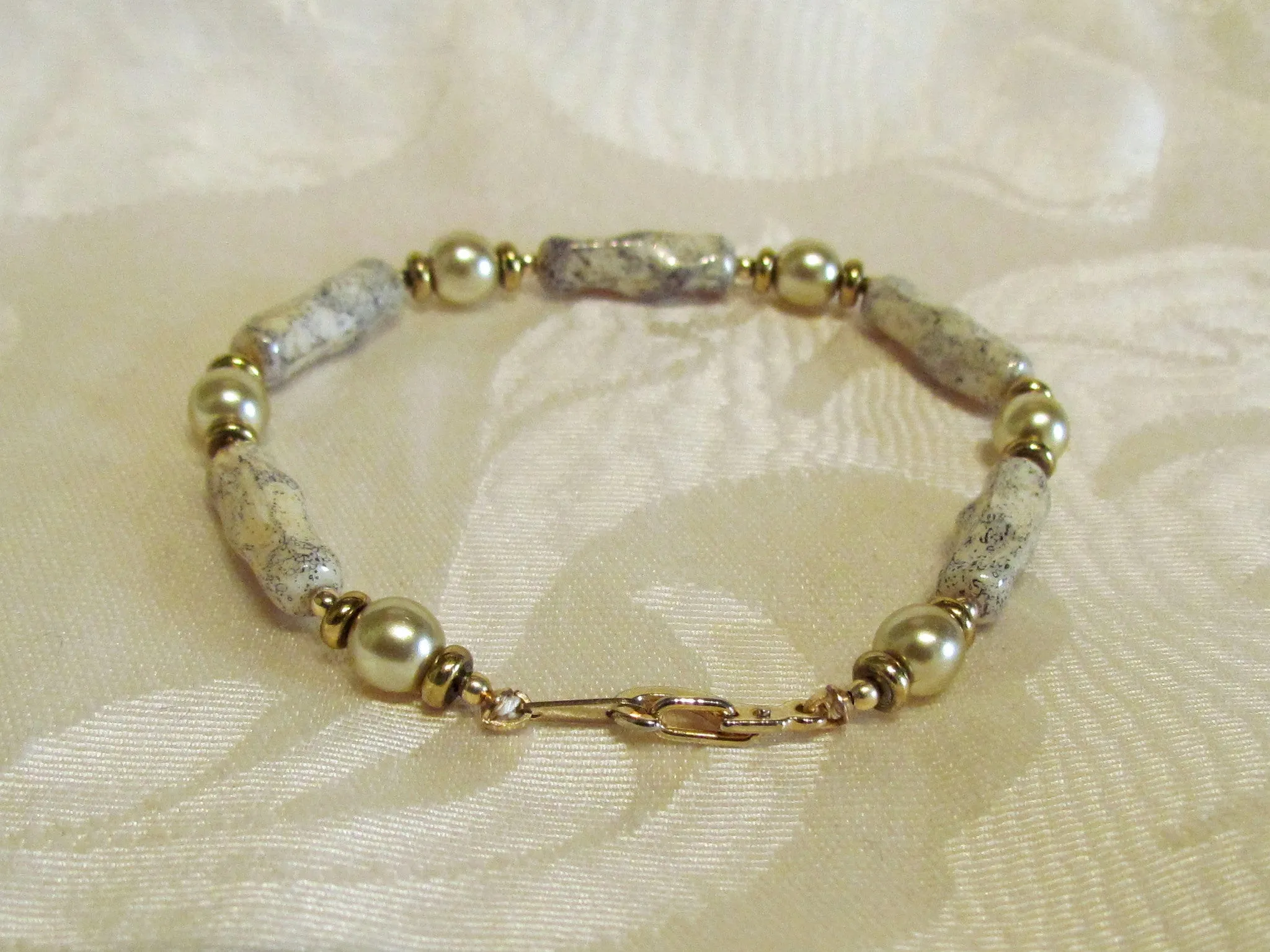 14kt GF Handmade Bracelet Bronze Pearl And Handmade Bead One Of A Kind Bracelet