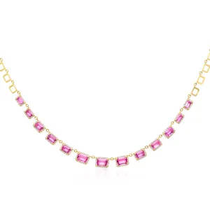 14KT Yellow Gold Pink Sapphire Diamond Imelda Necklace