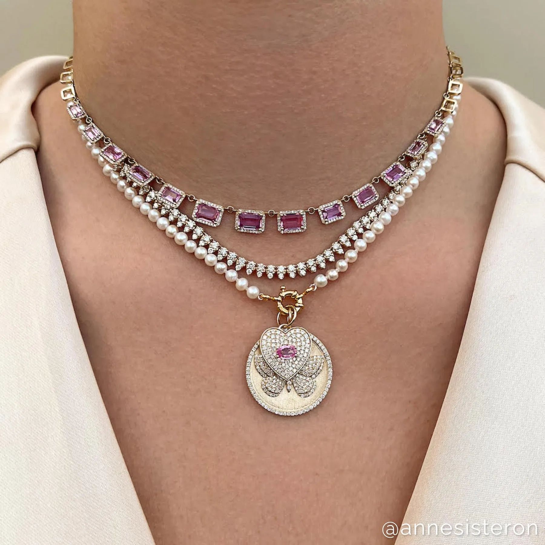 14KT Yellow Gold Pink Sapphire Diamond Imelda Necklace