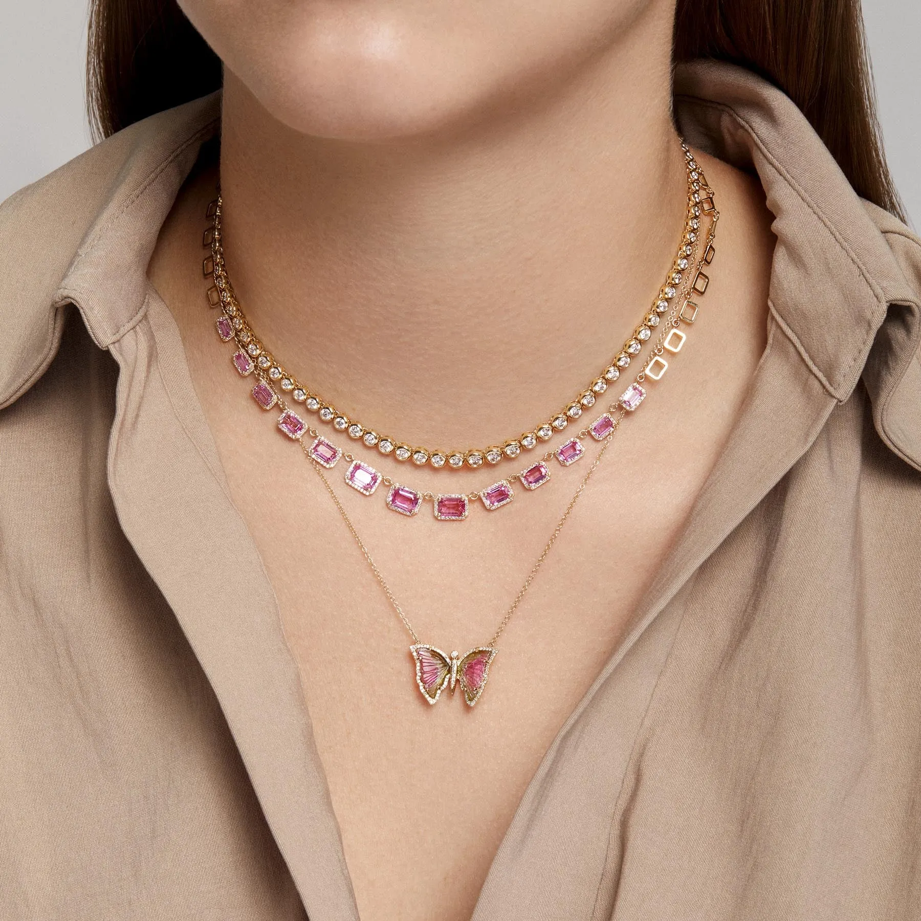 14KT Yellow Gold Pink Sapphire Diamond Imelda Necklace