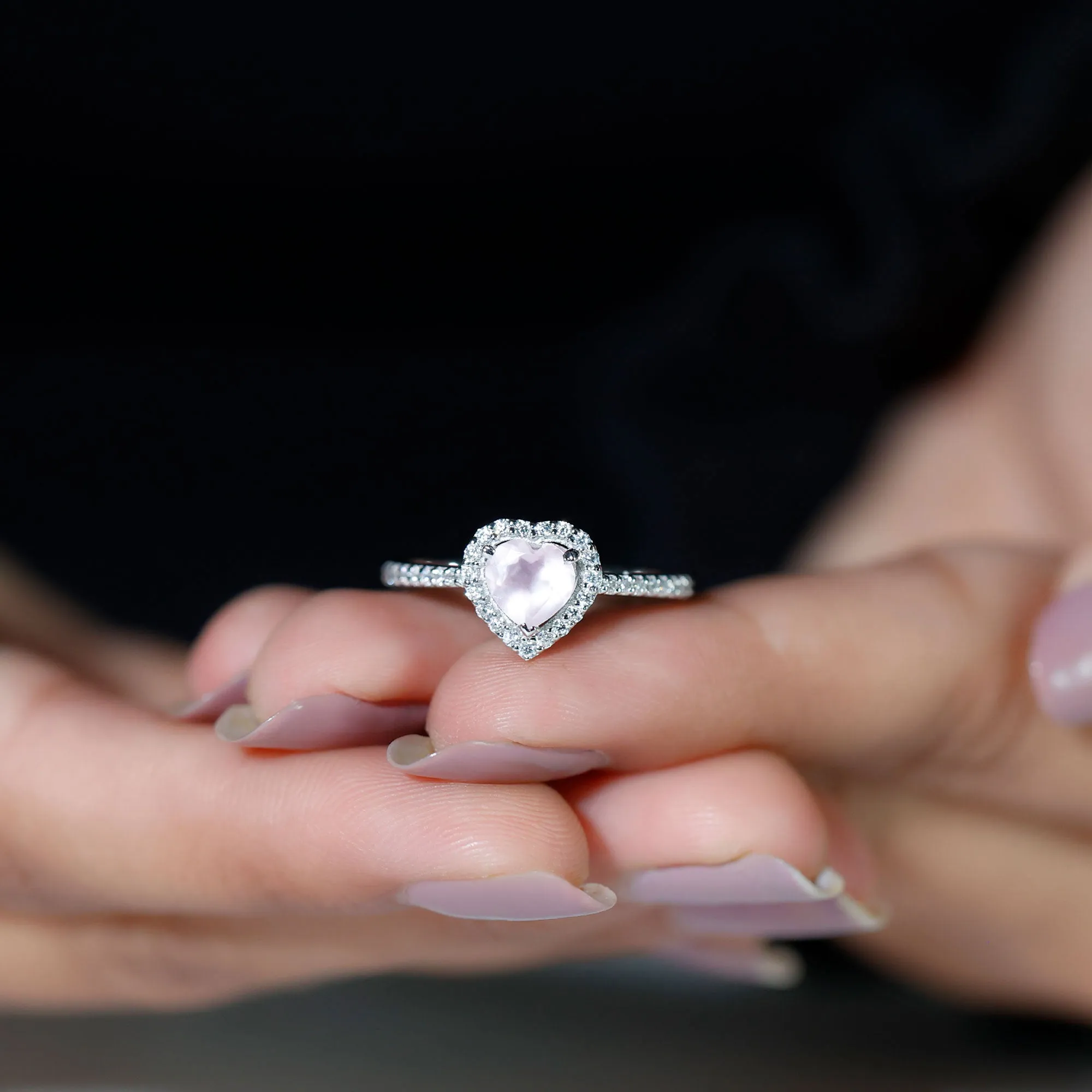 1.50 CT Heart Shape Rose Quartz Engagement Ring with Diamond Accent