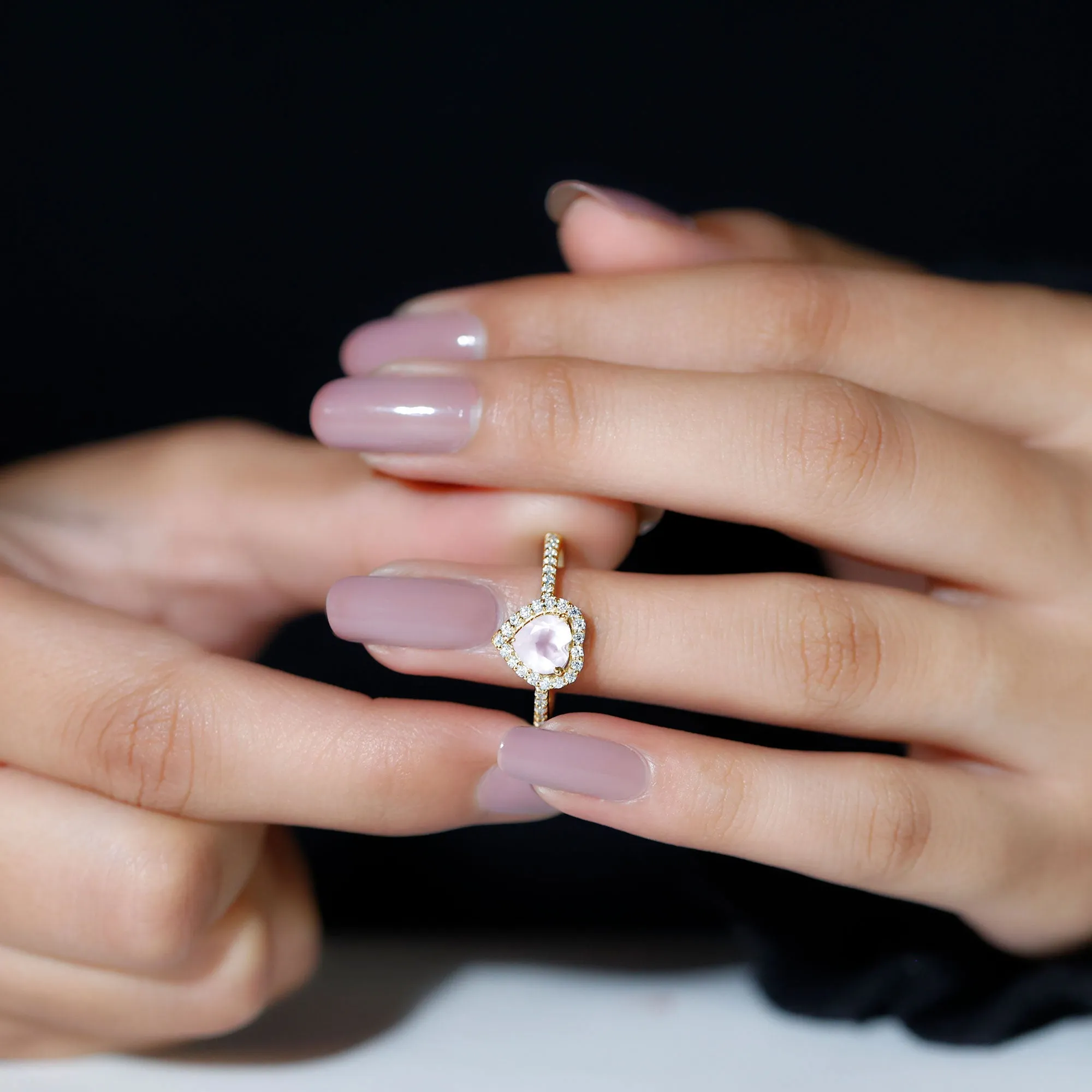 1.50 CT Heart Shape Rose Quartz Engagement Ring with Diamond Accent