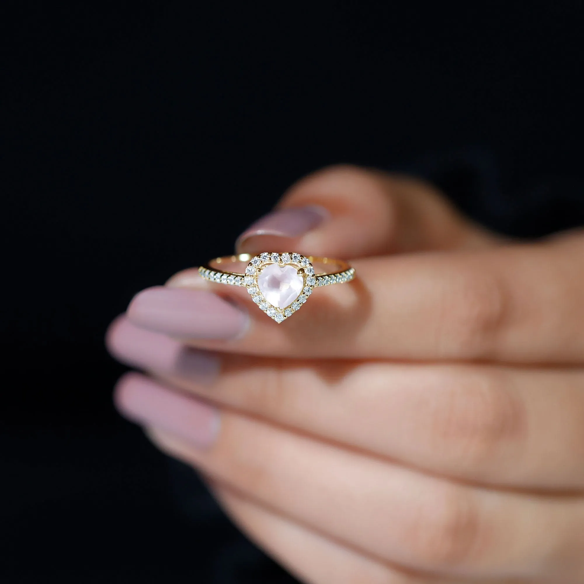 1.50 CT Heart Shape Rose Quartz Engagement Ring with Diamond Accent