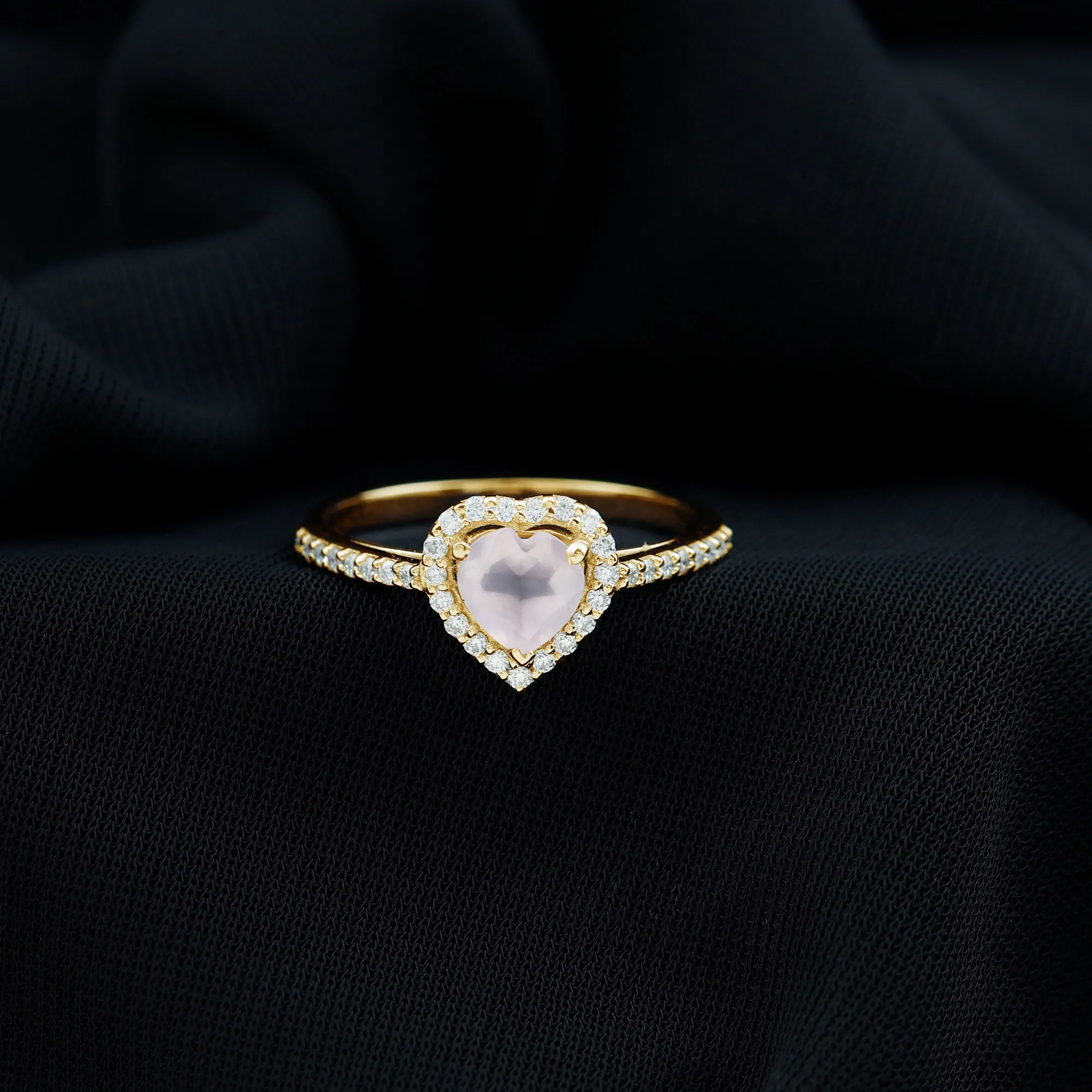 1.50 CT Heart Shape Rose Quartz Engagement Ring with Diamond Accent