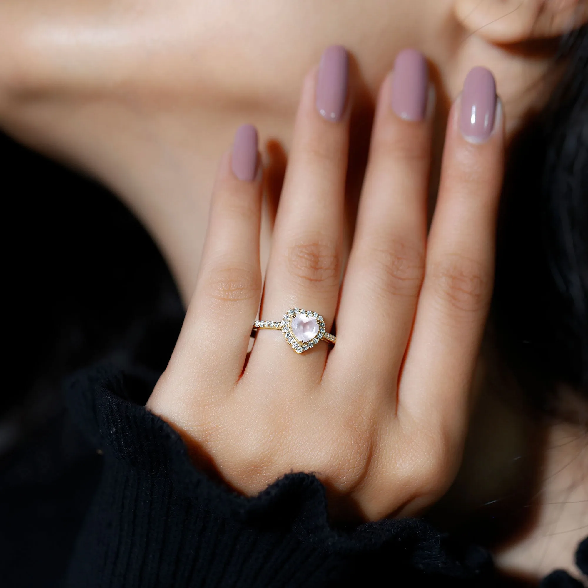 1.50 CT Heart Shape Rose Quartz Engagement Ring with Diamond Accent