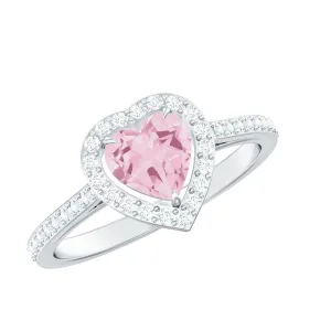 1.50 CT Heart Shape Rose Quartz Engagement Ring with Diamond Accent