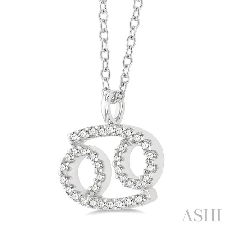 1/8 Ctw Cancer Round Cut Diamond Zodiac Pendant With Chain in 14K White Gold