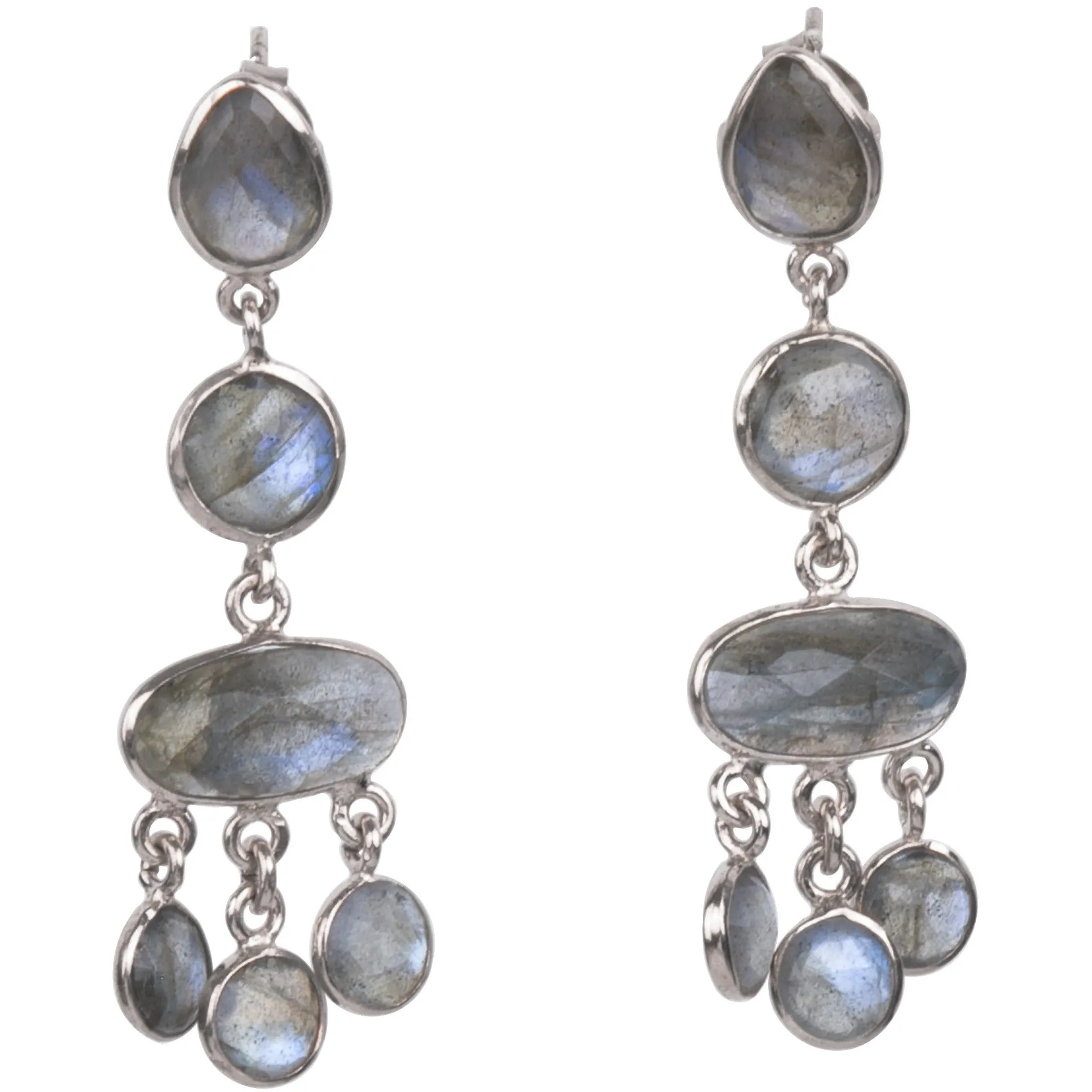 18K  Rose Gold/Rhodium Plated Sterling Silver Labradorite Dangle Earrings