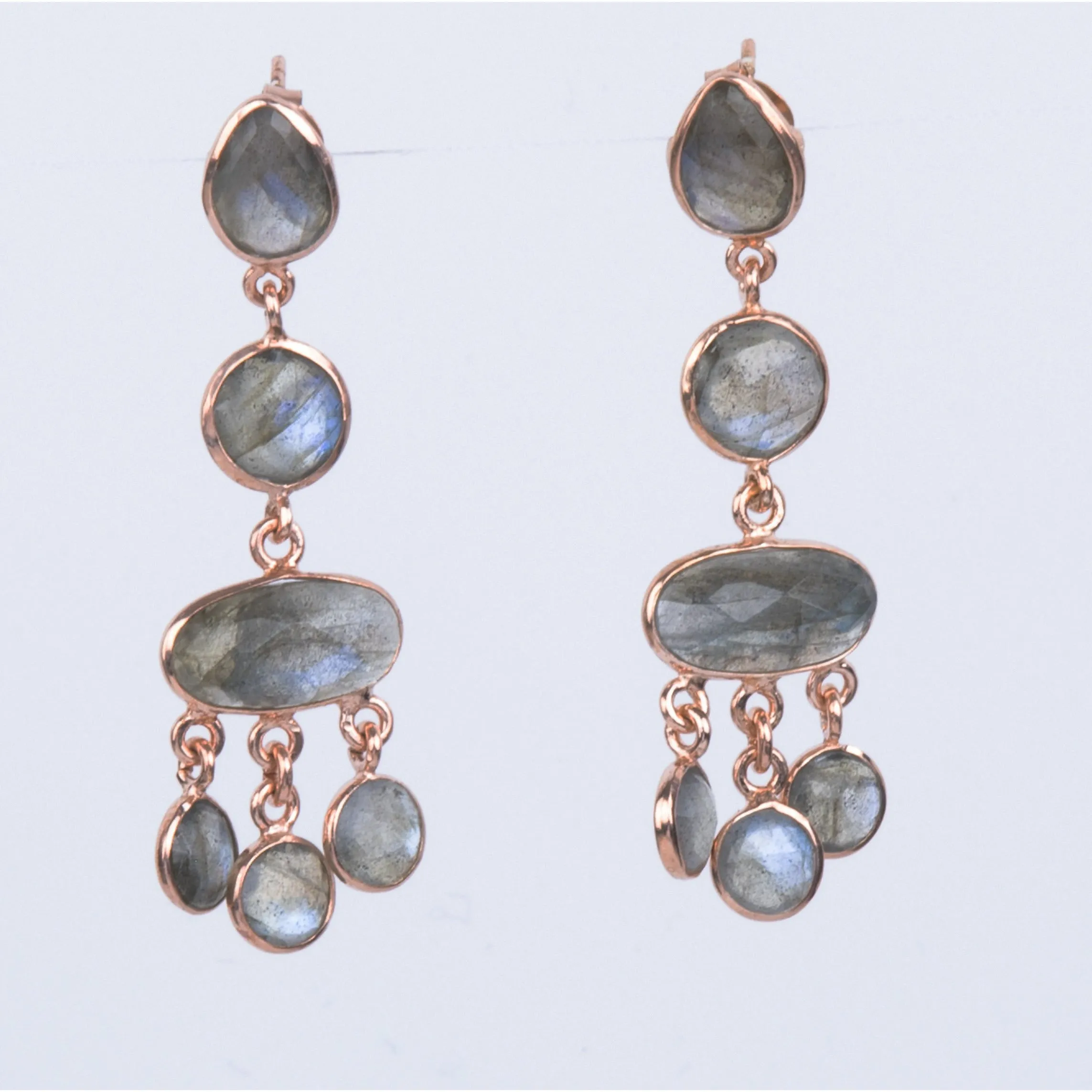 18K  Rose Gold/Rhodium Plated Sterling Silver Labradorite Dangle Earrings