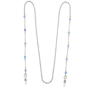 1928 Jewelry Blue Faux Cats Eye Bead Eyeglass Holder Chain Necklace 32"