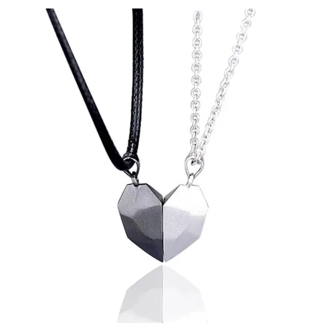 2 pieces/batch of magnetic couple necklace friendship heart-shaped pendant distant multi-faceted pendant necklace lady Valentine’s day gift